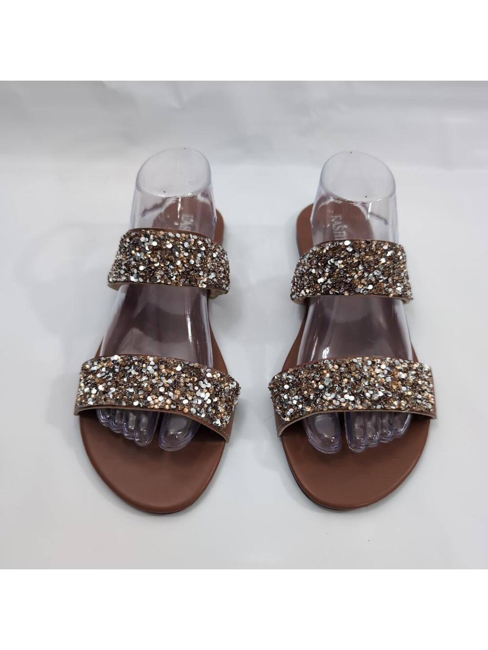 Women's Sequin Double Strap Slide Sandals Size 10